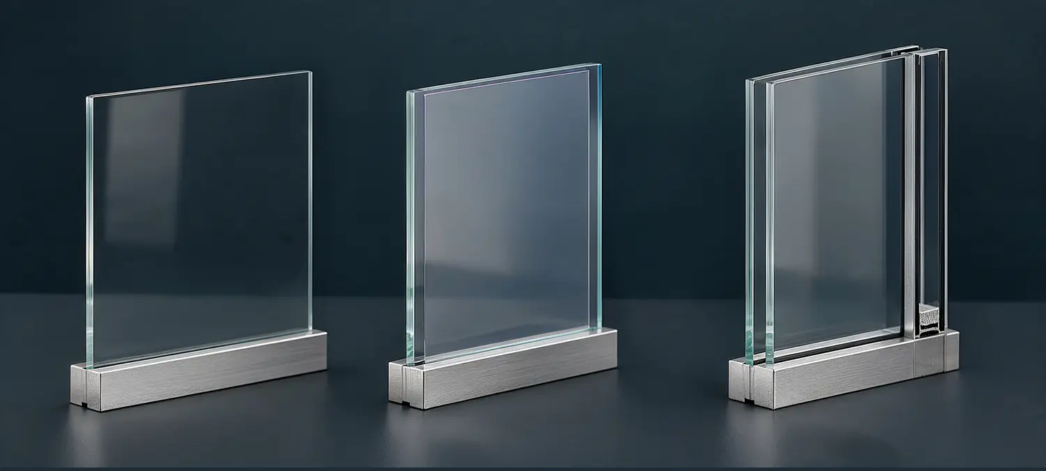 Illustration comparing clear glass, Low-E glass and double glazing
