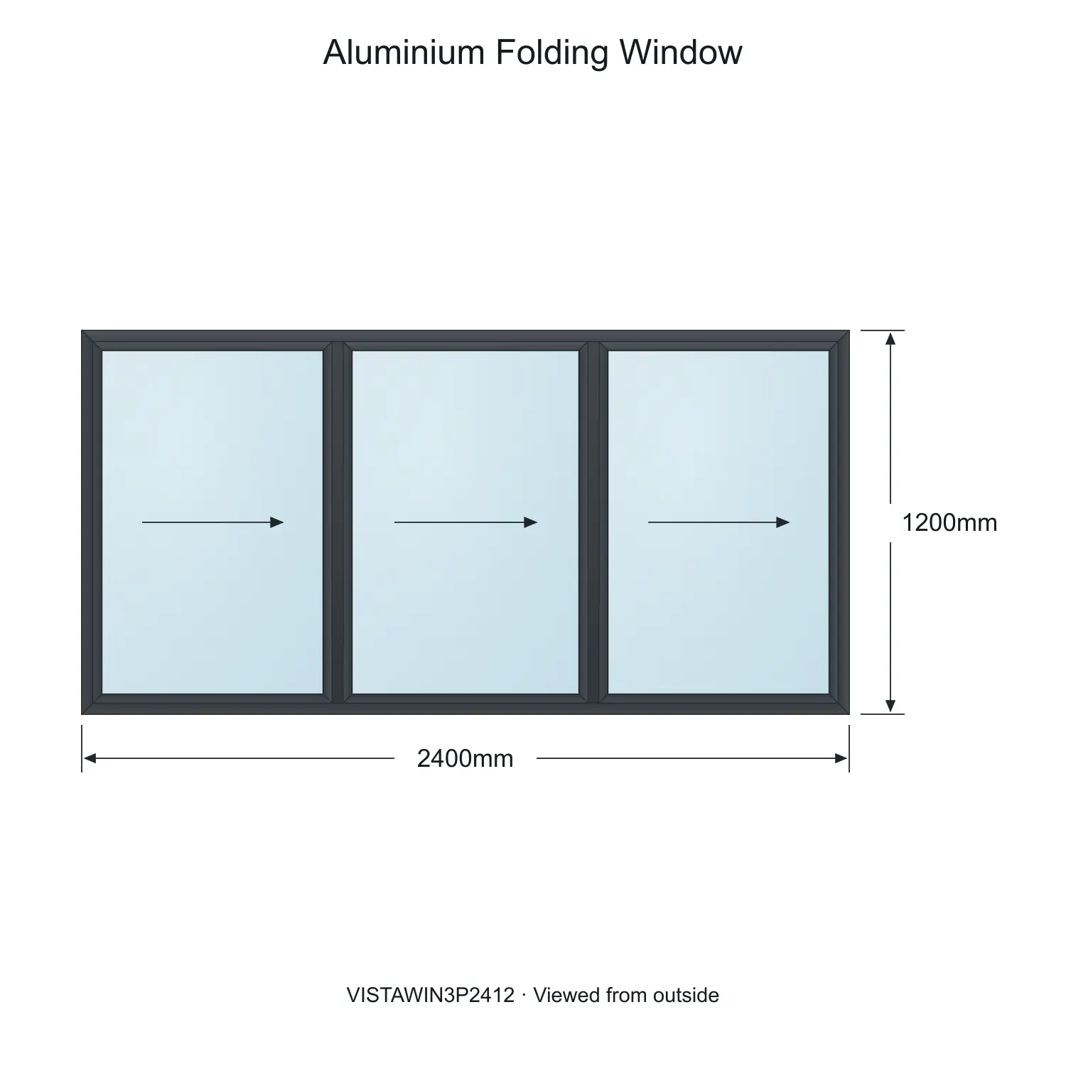 aluminium folding window vista fold vistawin3p2412 2400 x 1200 mm measurements