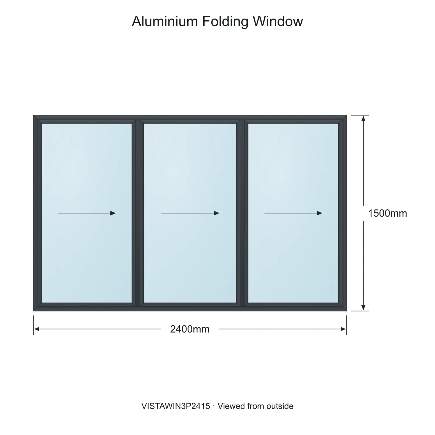 aluminium folding window vista fold vistawin3p2415 2400 x 1500 mm measurements