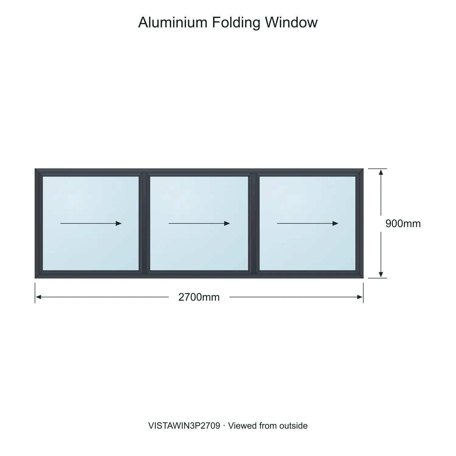 aluminium folding window vista fold vistawin3p2709 2700 x 900 mm measurements