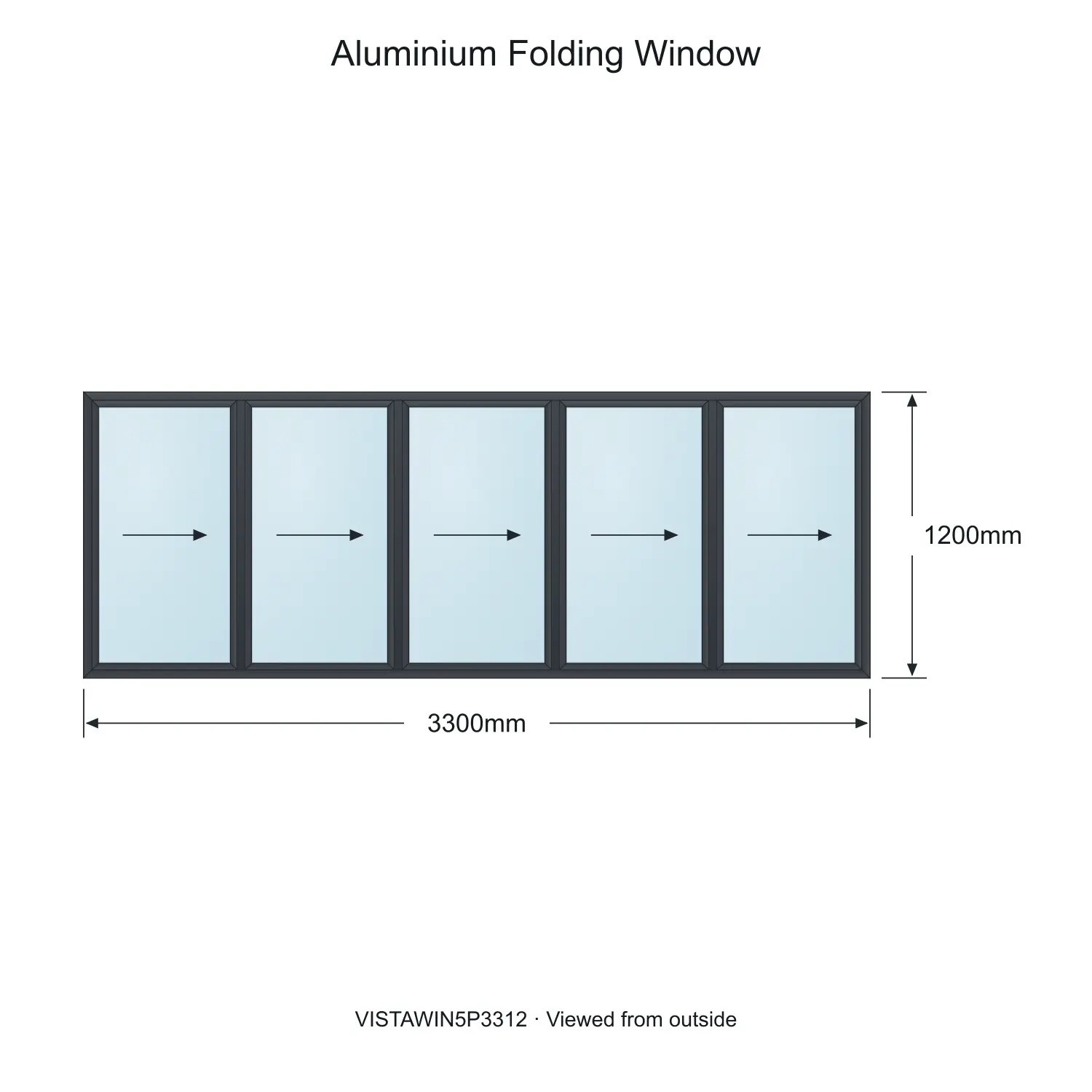 aluminium folding window vista fold vistawin5p3312 3300 x 1200 mm measurements