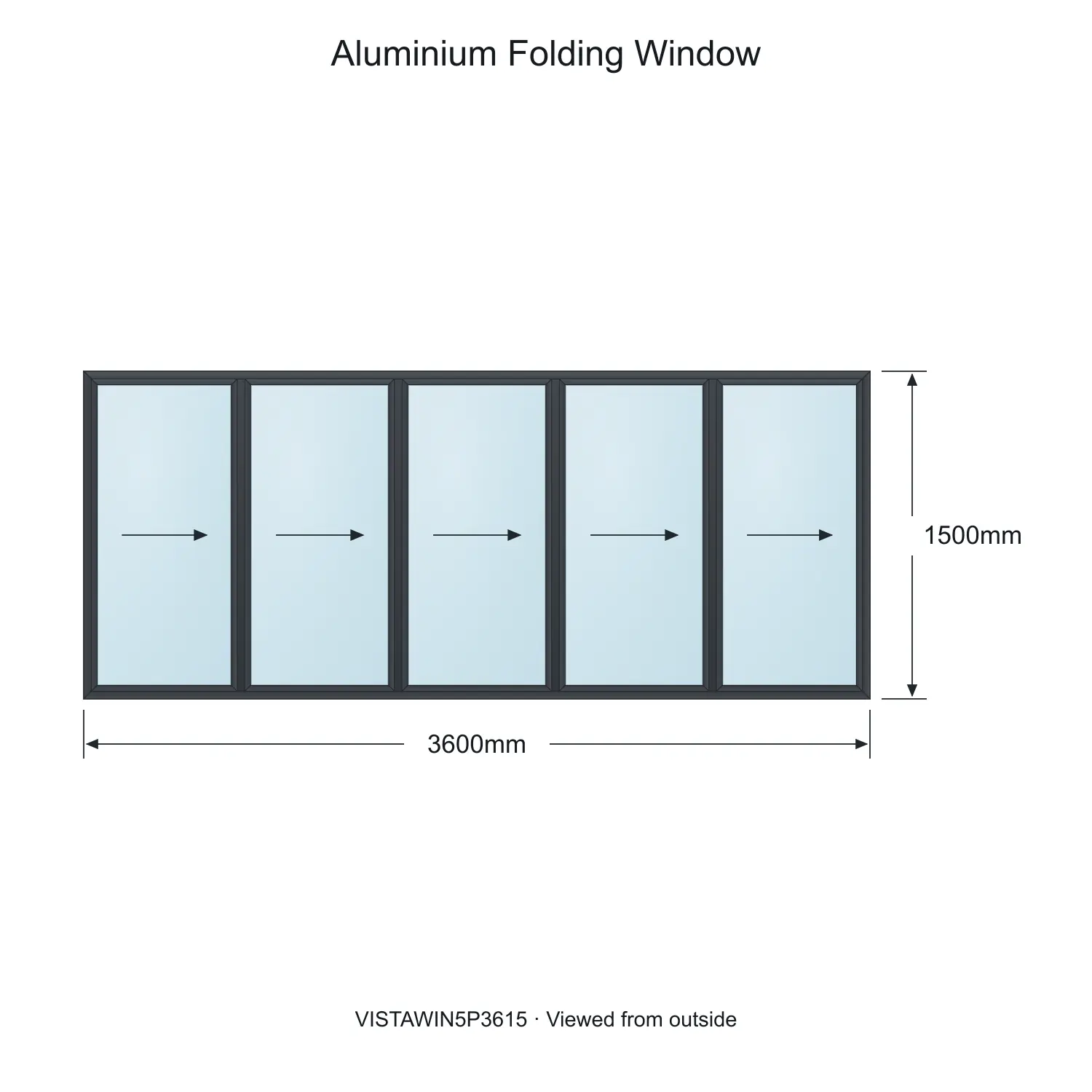 aluminium folding window vista fold vistawin5p3615 3600 x 1500 mm measurements