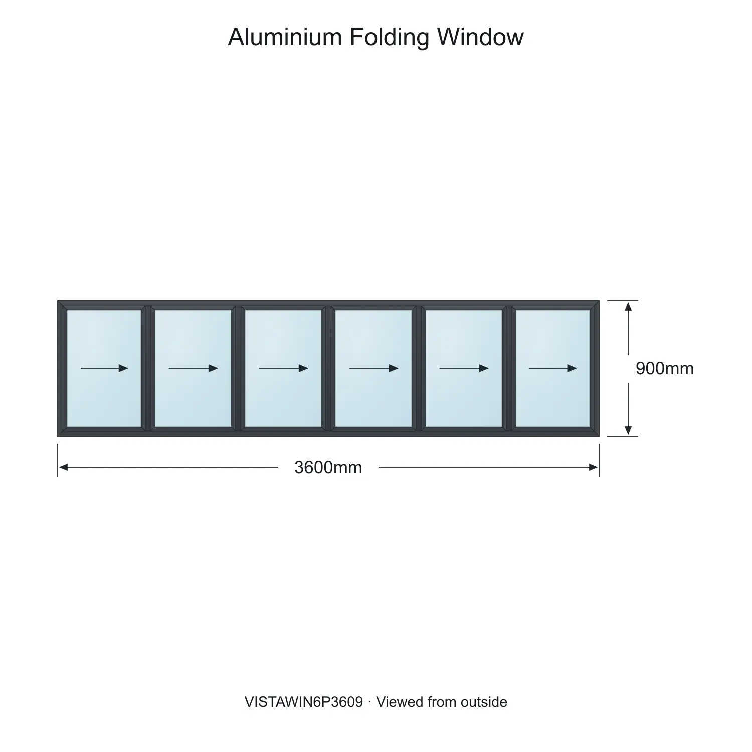aluminium folding window vista fold vistawin6p3609 3600 x 900 mm measurements