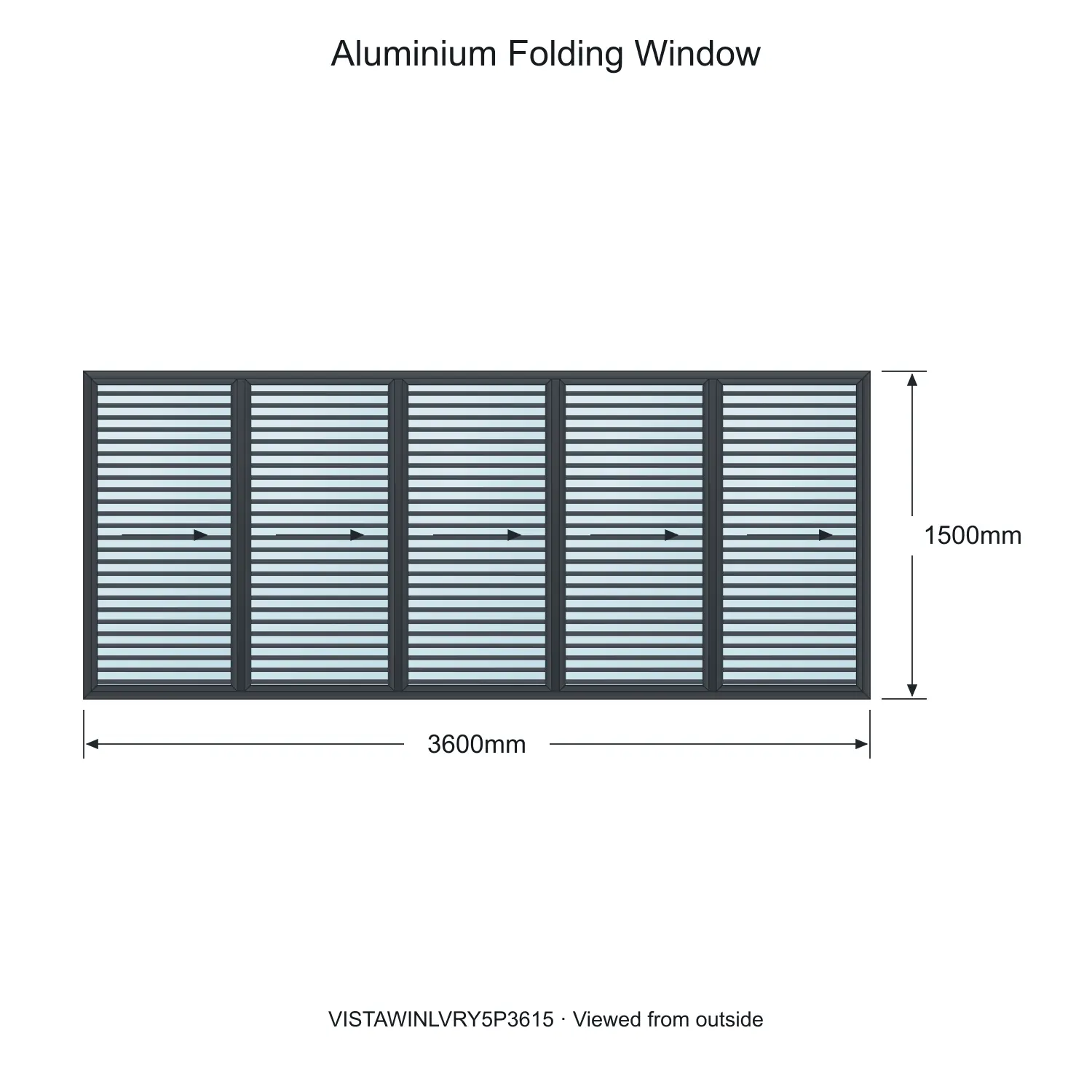 aluminium folding window vista fold y louvre vistawinlvry5p3615 3600 x 1500 mm measurements