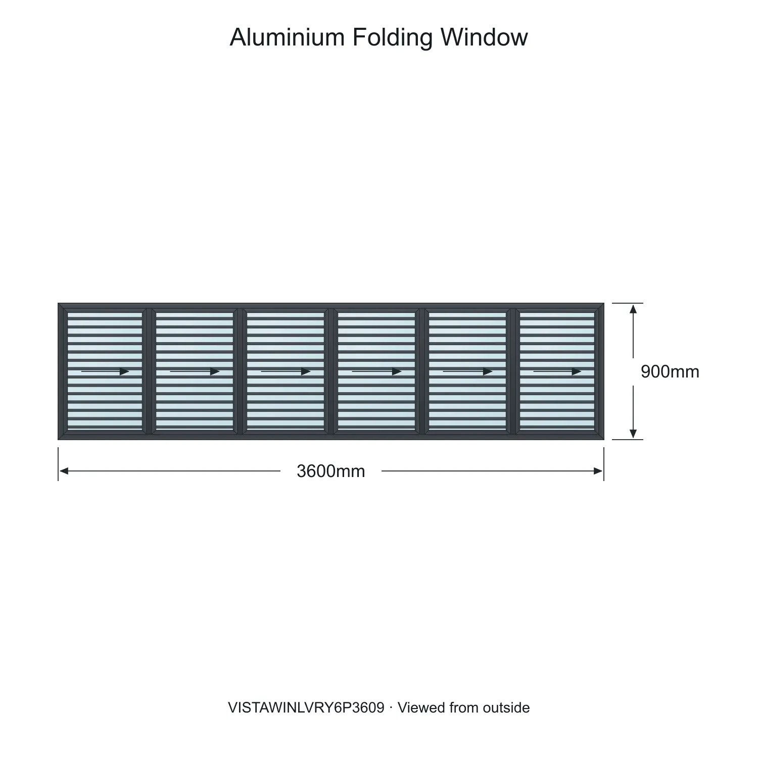 aluminium folding window vista fold y louvre vistawinlvry6p3609 3600 x 900 mm measurements