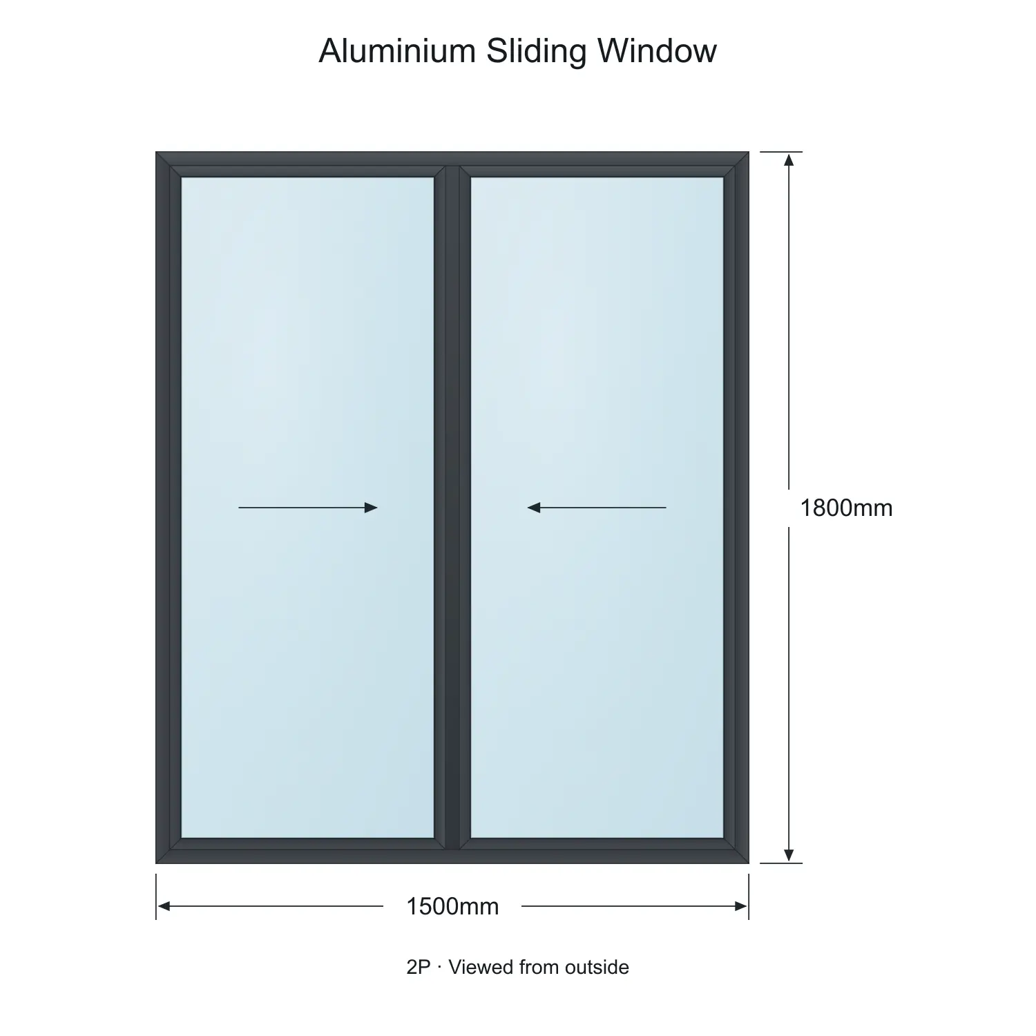 aluminium sliding window eagle 2p 1500 x 1800 mm measurements