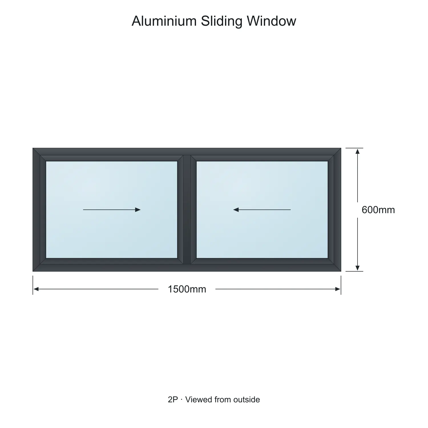 aluminium sliding window eagle 2p 1500 x 600 mm measurements