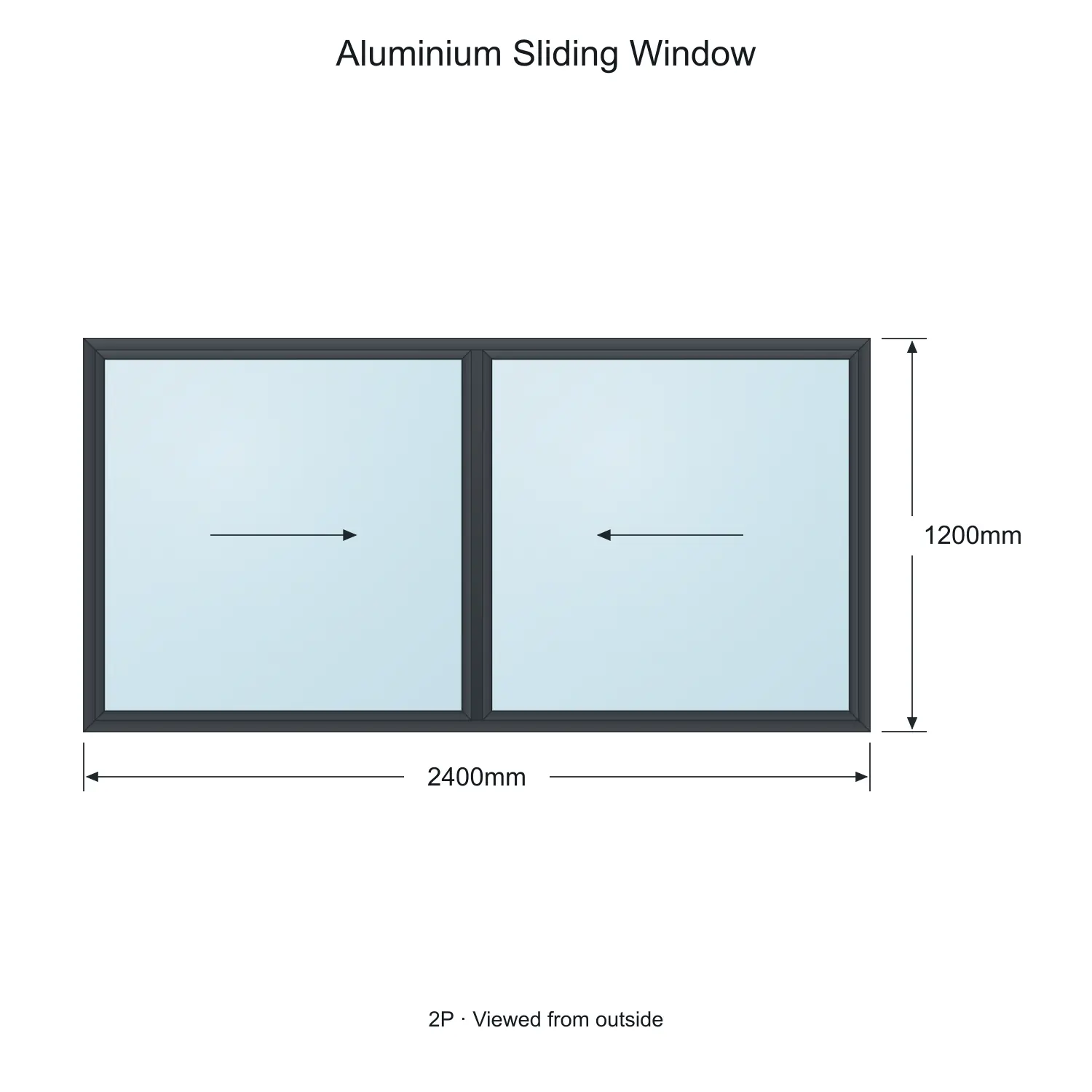 aluminium sliding window eagle 2p 2400 x 1200 mm measurements