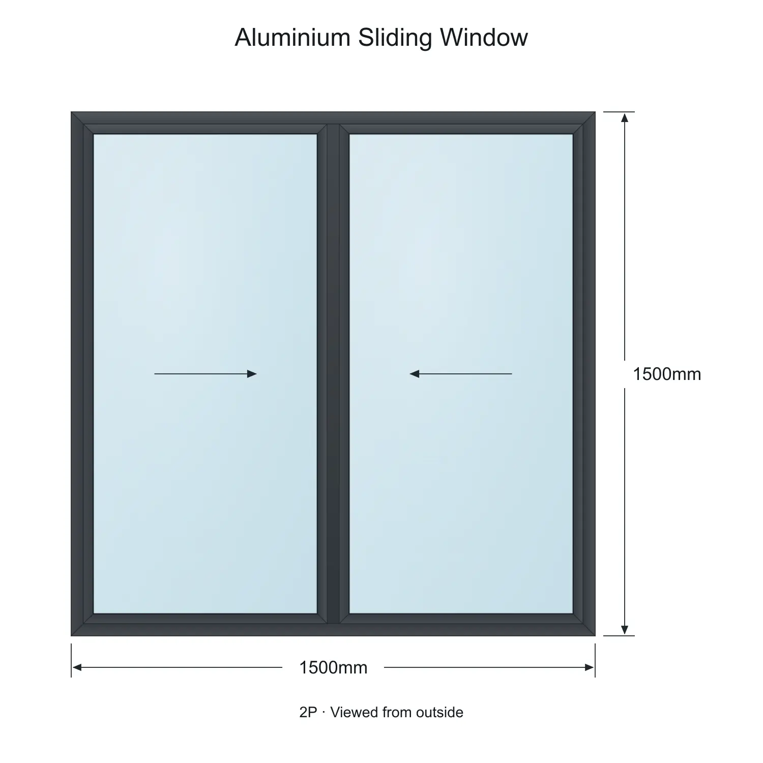 aluminium sliding window premier 2p 1500 x 1500 mm measurements
