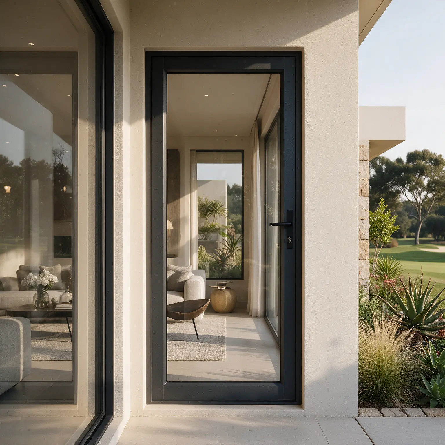 Contemporary charcoal aluminium glass entrance door