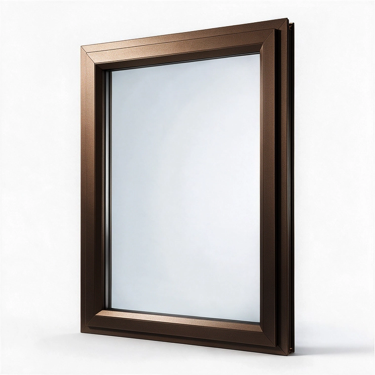 Bronze aluminium window frame with glass