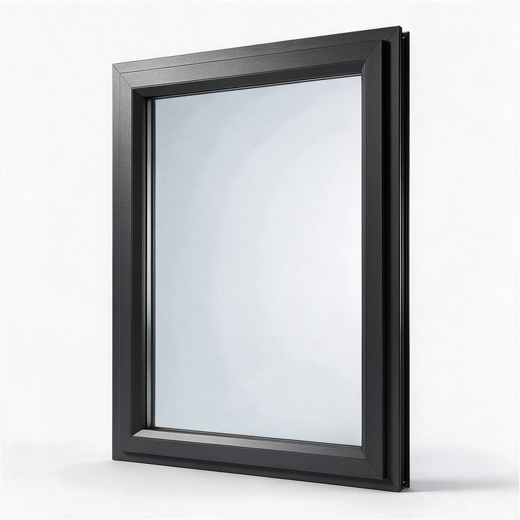 Charcoal aluminium window frame with glass