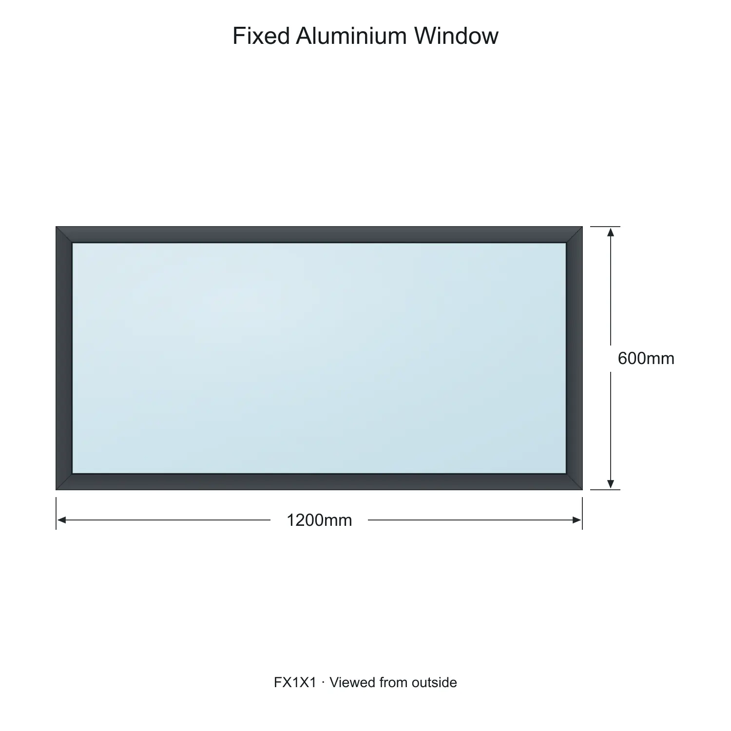 fixed aluminium window 1 panel fx1x1 1200 x 600 mm measurements
