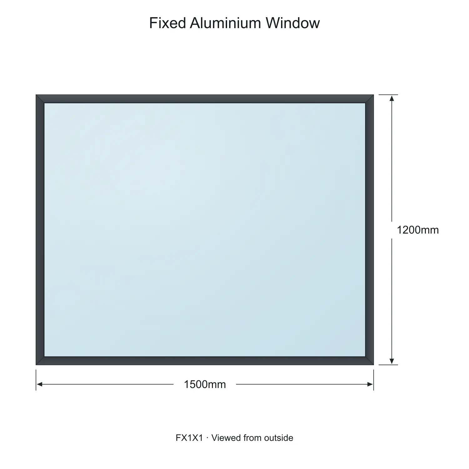 fixed aluminium window 1 panel fx1x1 1500 x 1200 mm measurements