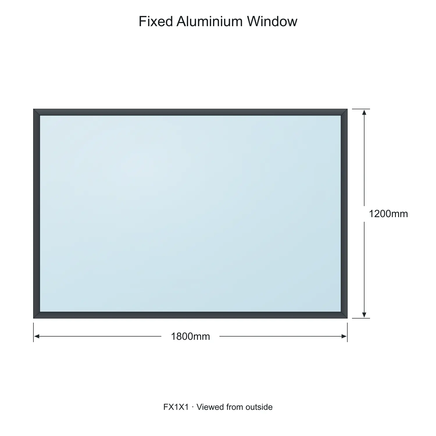 fixed aluminium window 1 panel fx1x1 1800 x 1200 mm measurements