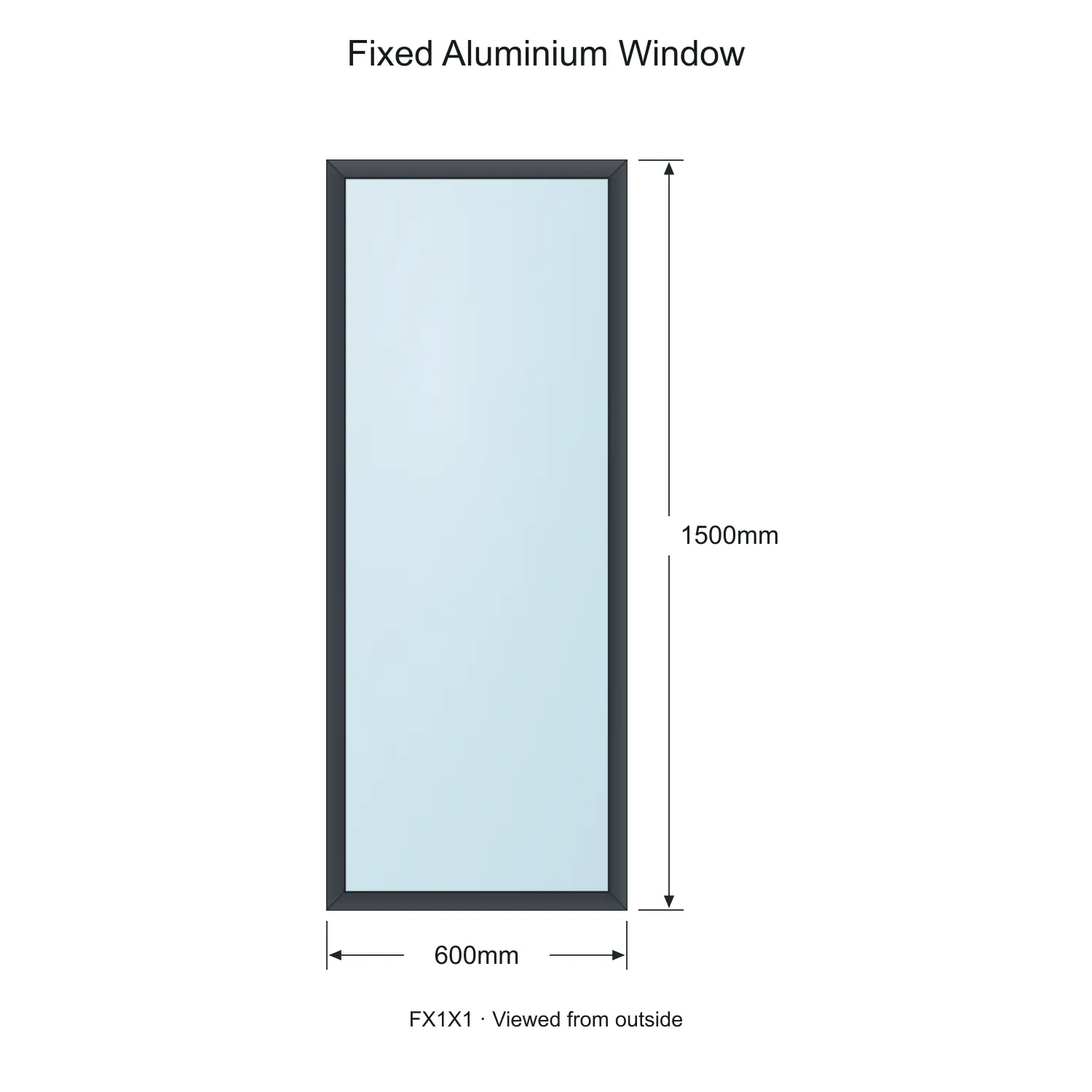 fixed aluminium window 1 panel fx1x1 600 x 1500 mm measurements