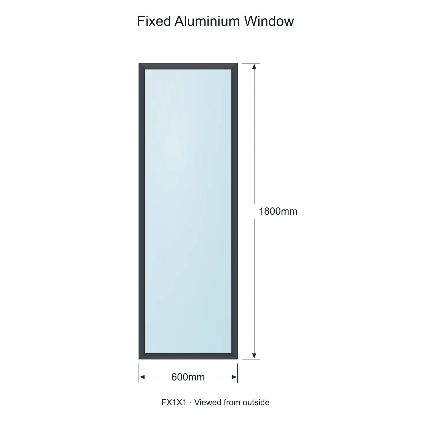 fixed aluminium window 1 panel fx1x1 600 x 1800 mm measurements