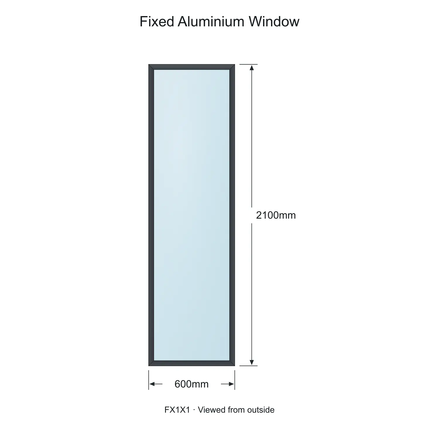 fixed aluminium window 1 panel fx1x1 600 x 2100 mm measurements