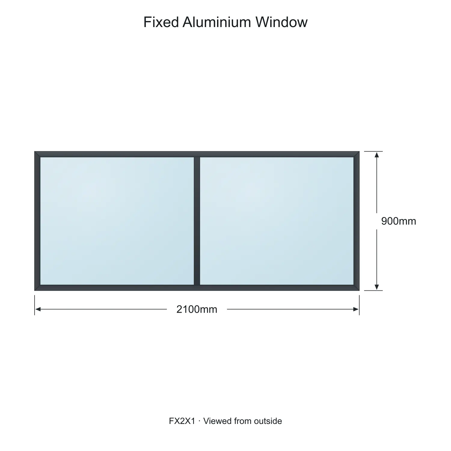 fixed aluminium window 2 panel fx2x1 2100 x 900 mm measurements