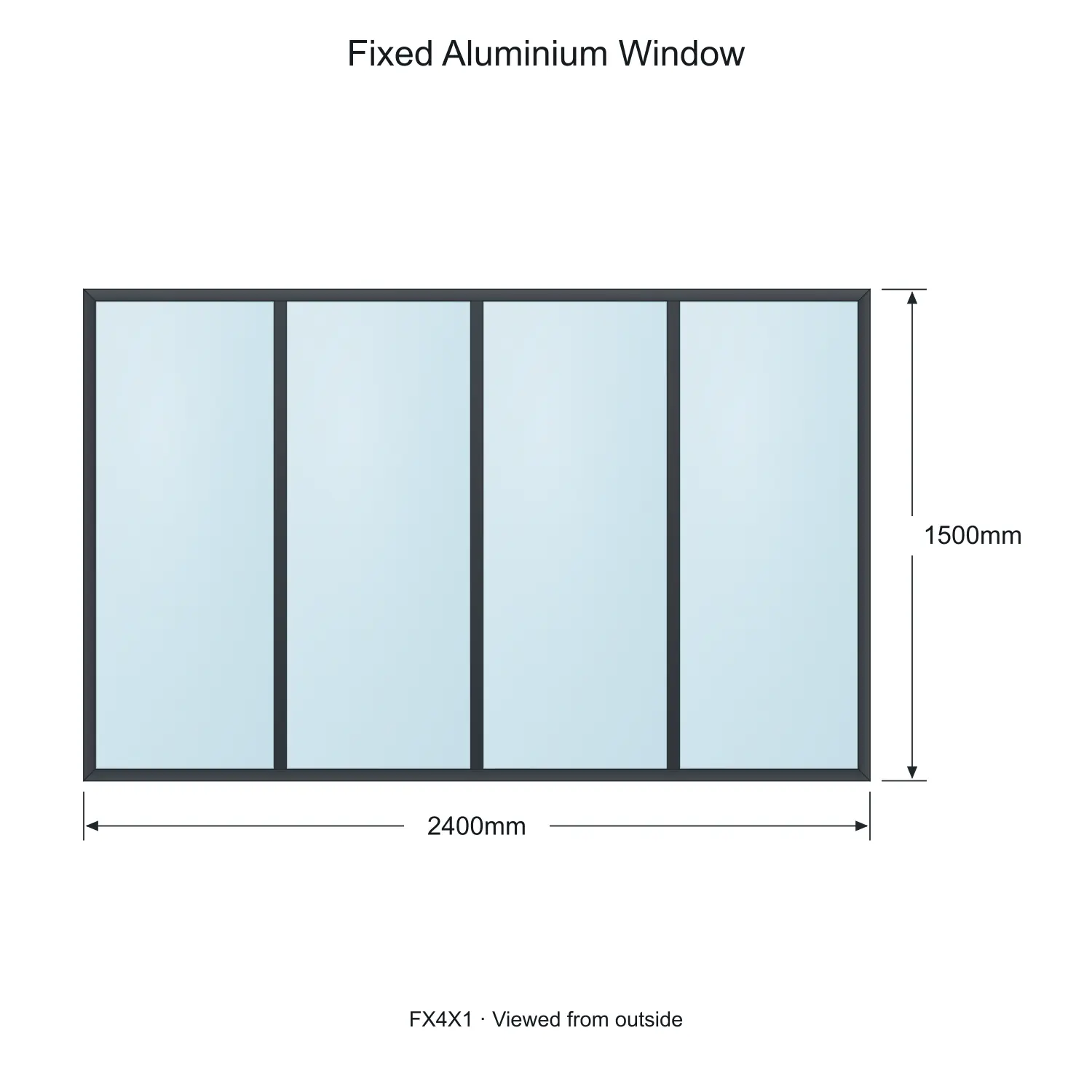fixed aluminium window 4 panel fx4x1 2400 x 1500 mm measurements