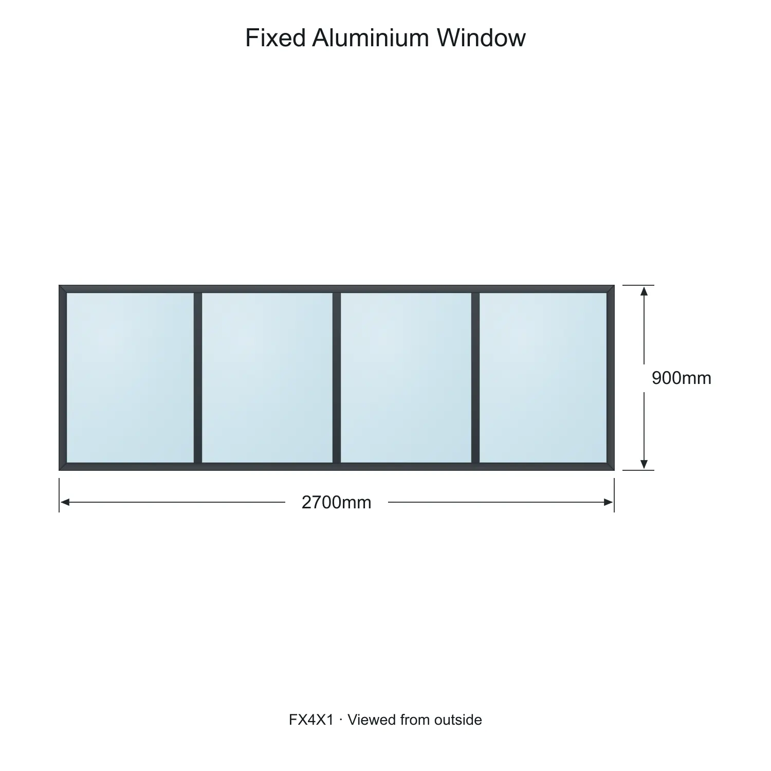 fixed aluminium window 4 panel fx4x1 2700 x 900 mm measurements