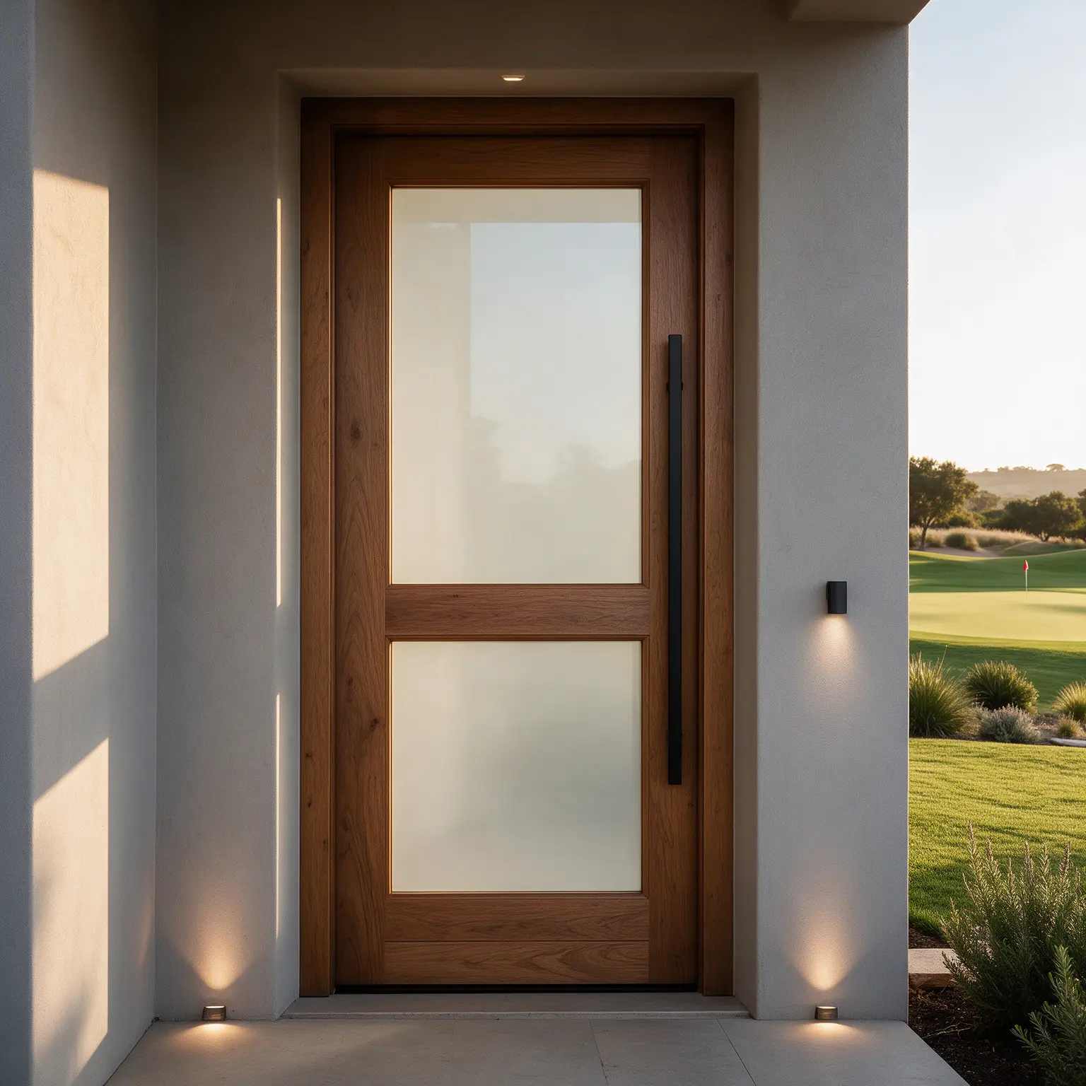 Beautiful wooden entrance door with glazed panels