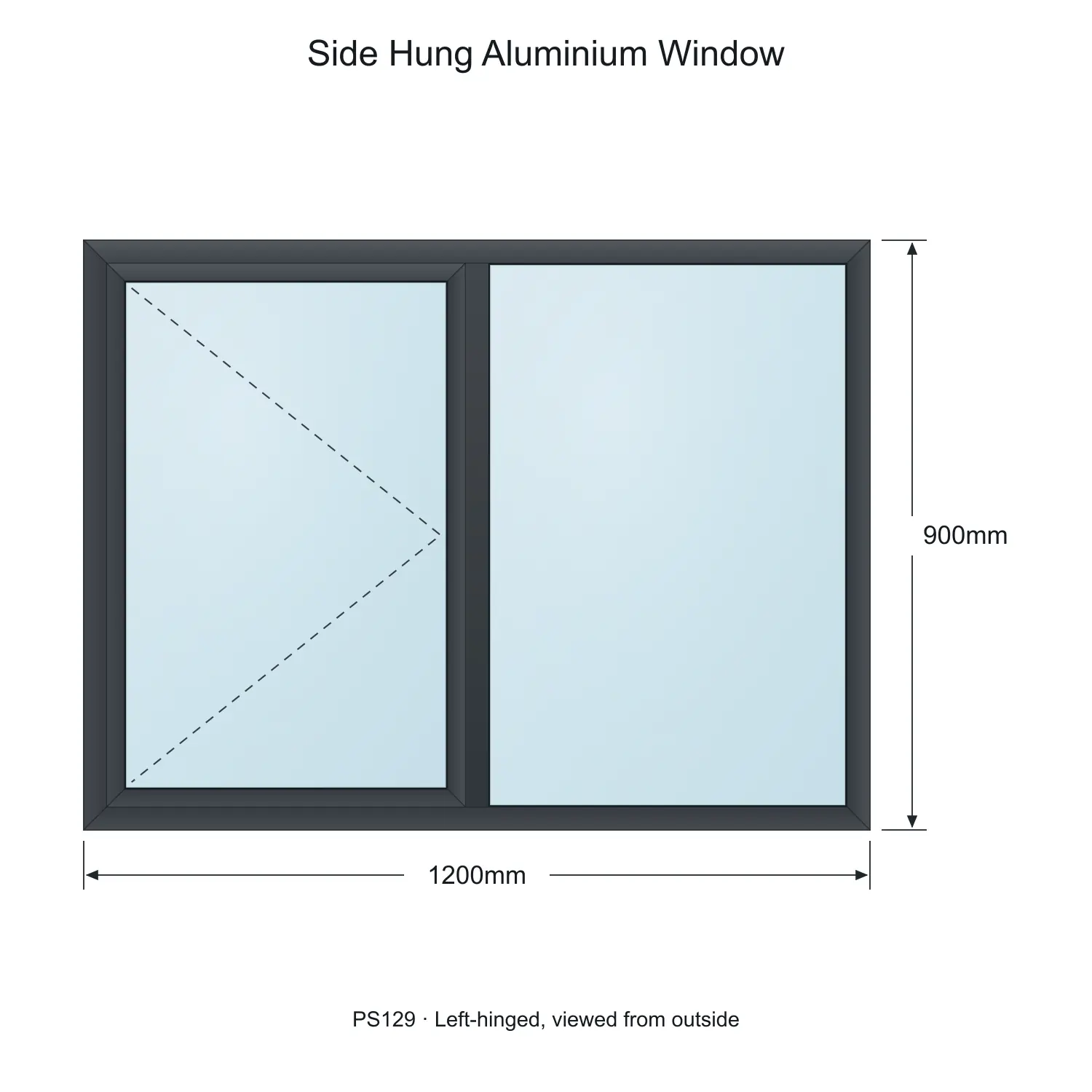 side hung aluminium window ps129 1200 x 900 mm measurements