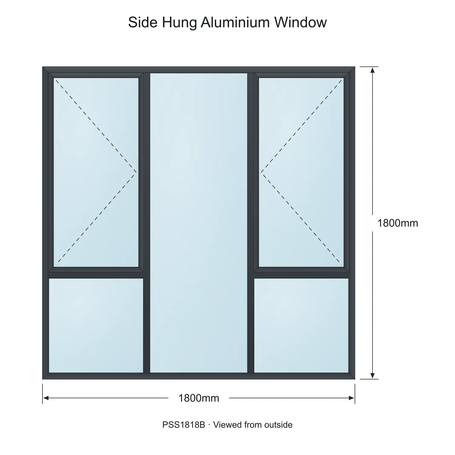 side hung aluminium window pss1818b 1800 x 1800 mm measurements
