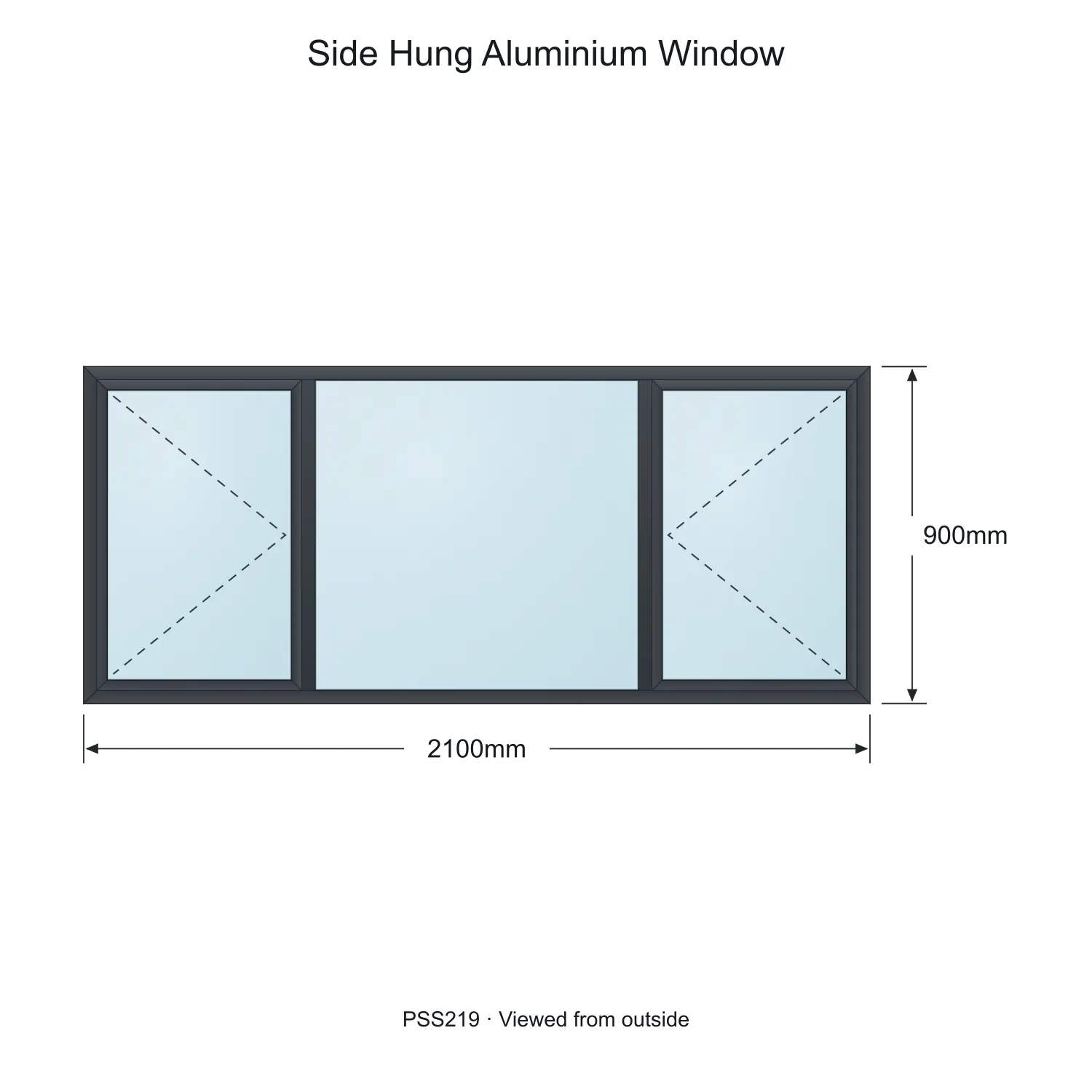 side hung aluminium window pss219 2100 x 900 mm measurements