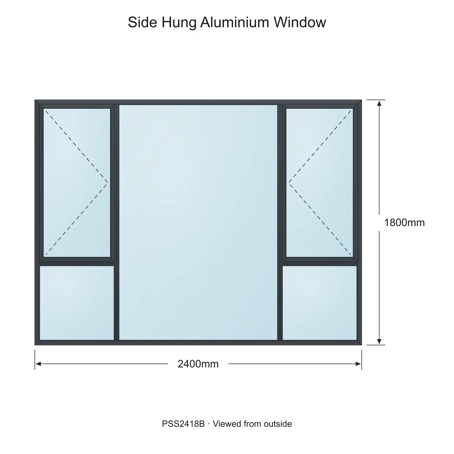 side hung aluminium window pss2418b 2400 x 1800 mm measurements
