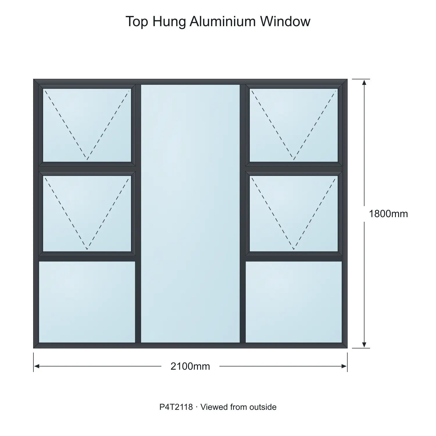 top hung aluminium window p4t2118 2100 x 1800 mm measurements