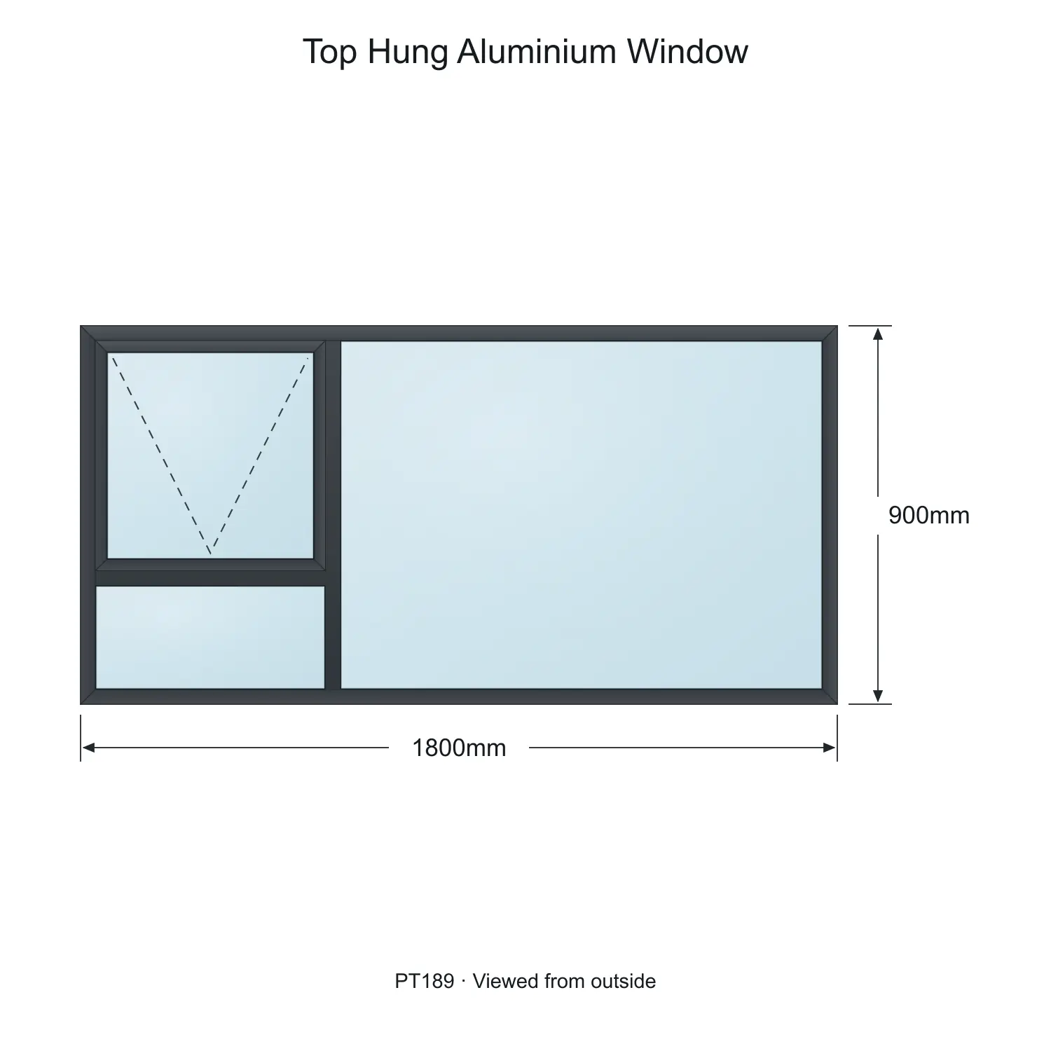 top hung aluminium window pt189 1800 x 900 mm measurements
