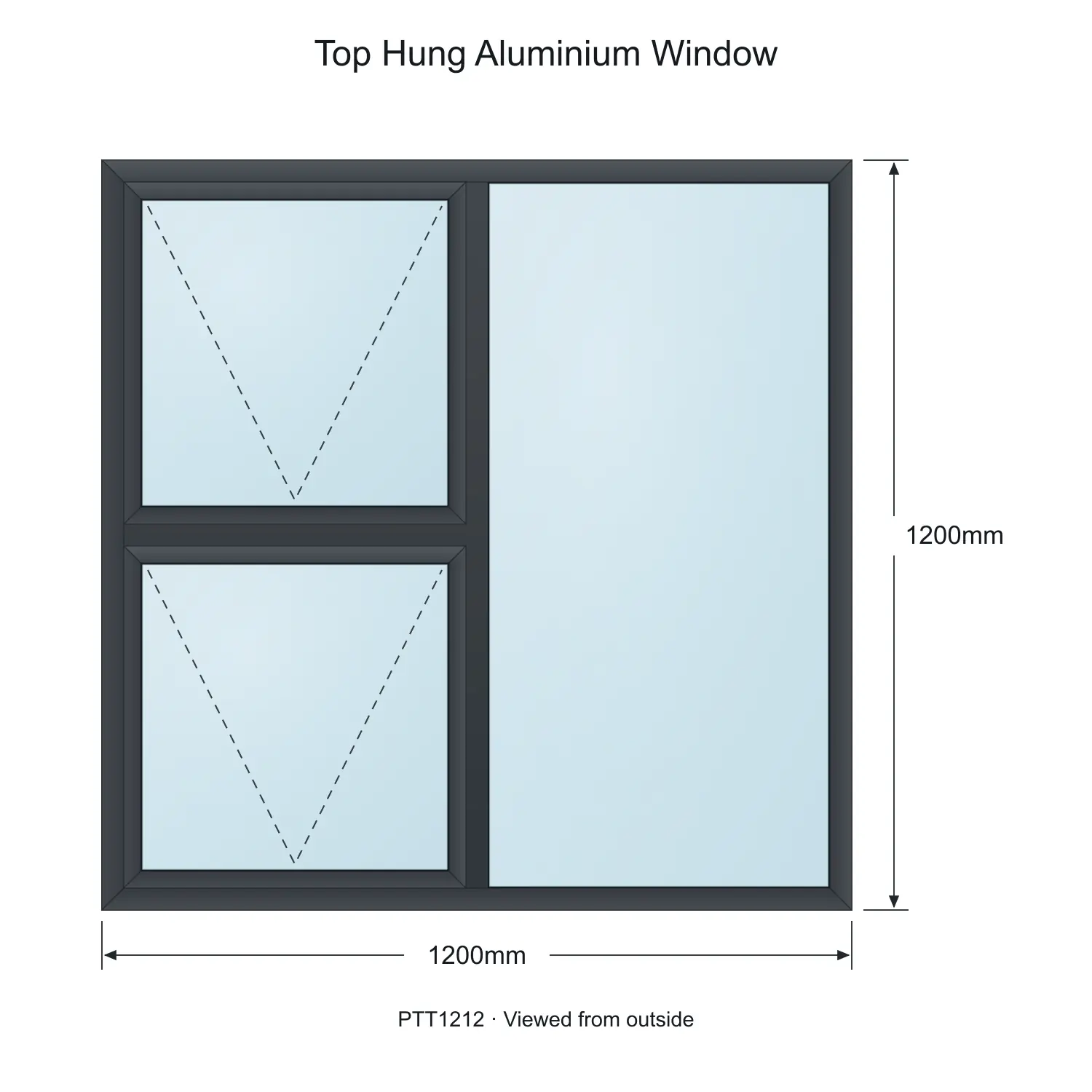 top hung aluminium window ptt1212 1200 x 1200 mm measurements