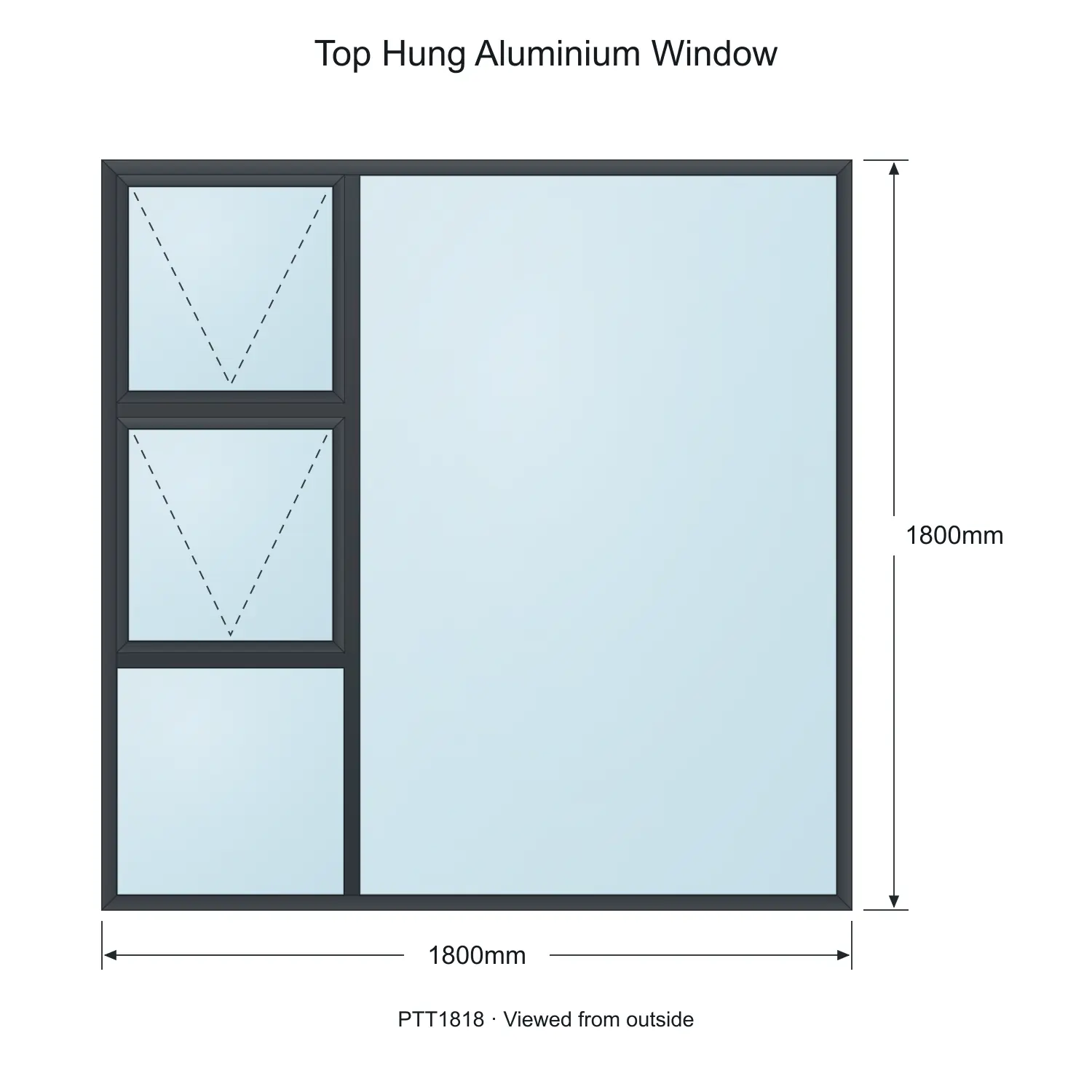top hung aluminium window ptt1818 1800 x 1800 mm measurements