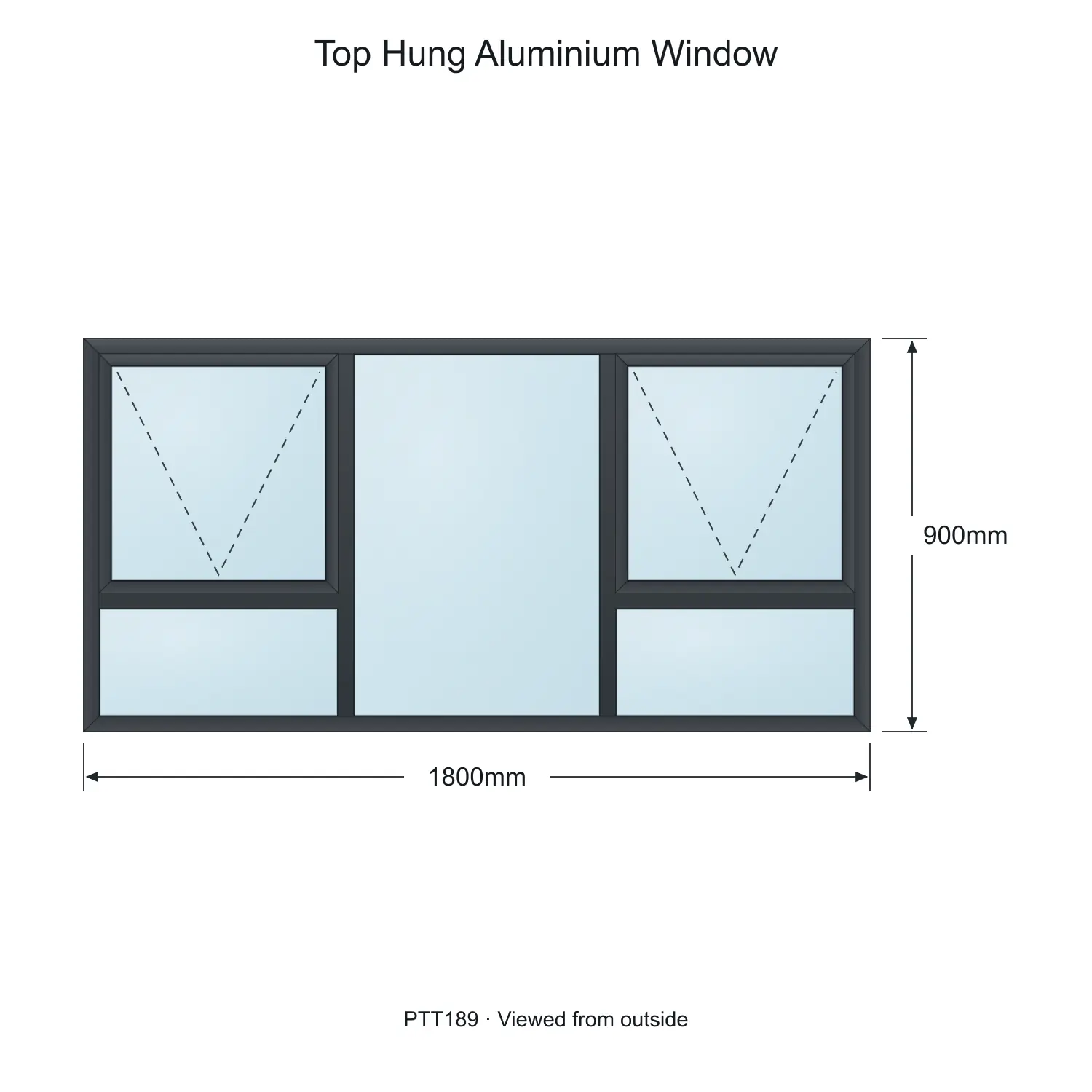 top hung aluminium window ptt189 1800 x 900 mm measurements