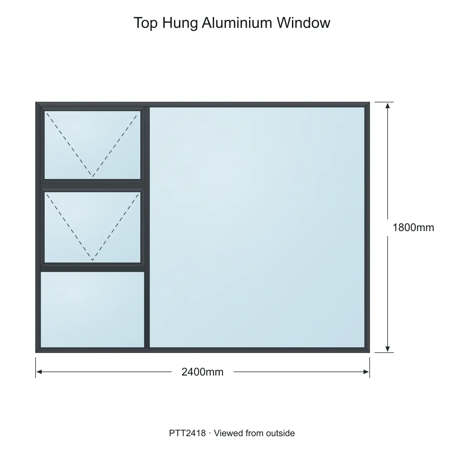 top hung aluminium window ptt2418 2400 x 1800 mm measurements