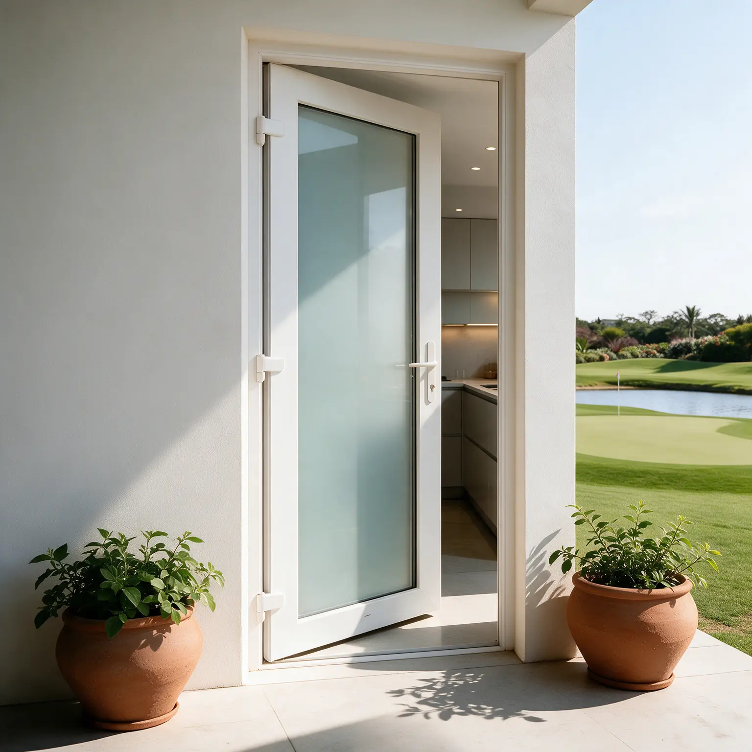 Contemporary white uPVC glazed entrance door